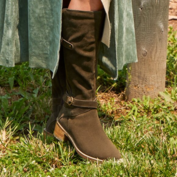 NEW VINTAGE FOUNDRY Suede Berenice Tall Boots in army green for women 1125 5t3 - Picture 10 of 11